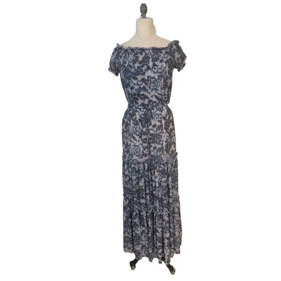 Boston Proper Blue Off shoulder tie dye Maxi Dress Small - Picture 1 of 5